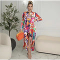 New arrival   exportfashionlong sleevesprinting lapel shirt skirt women's loosecasuallongdress