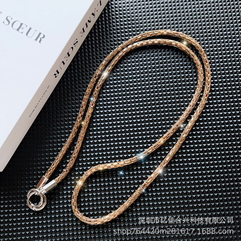 Square crystal backable cross-body mobile phone lanyard classy women's fashion mobile phone cross-body chain anti-lost popular chain