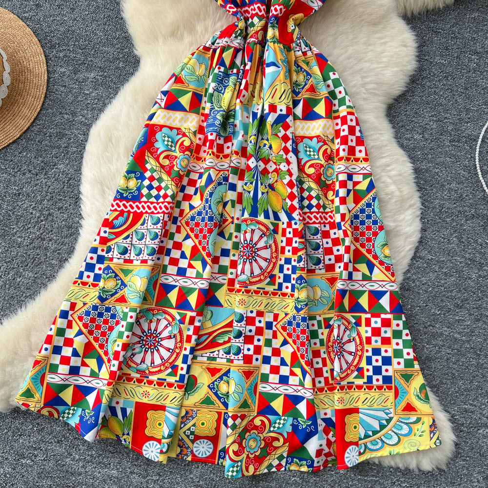 European and american fashion niche positioning printed camisole dress - women's  autumn high-end slimming long dress