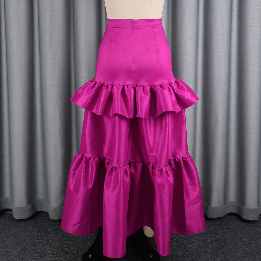 Autumnew arrival rose red ruffles skirt high waistslimming look slimming banquet party multi-layer cake skirtskirt