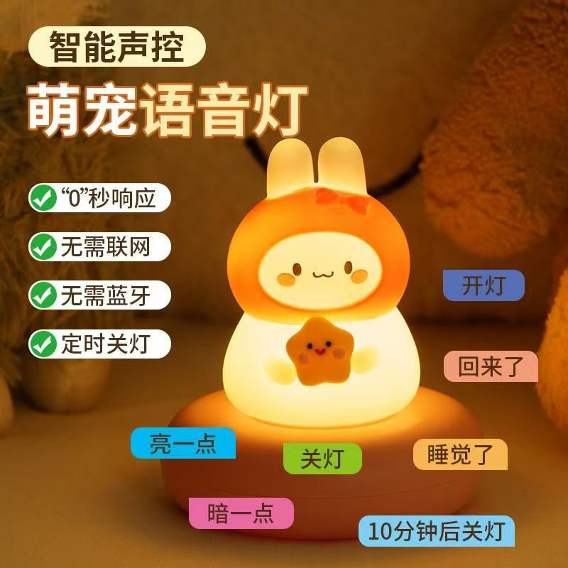Rechargeable voice-activated night light - perfect for bedroom sleep, baby feeding, and kids' cute bedside lamp