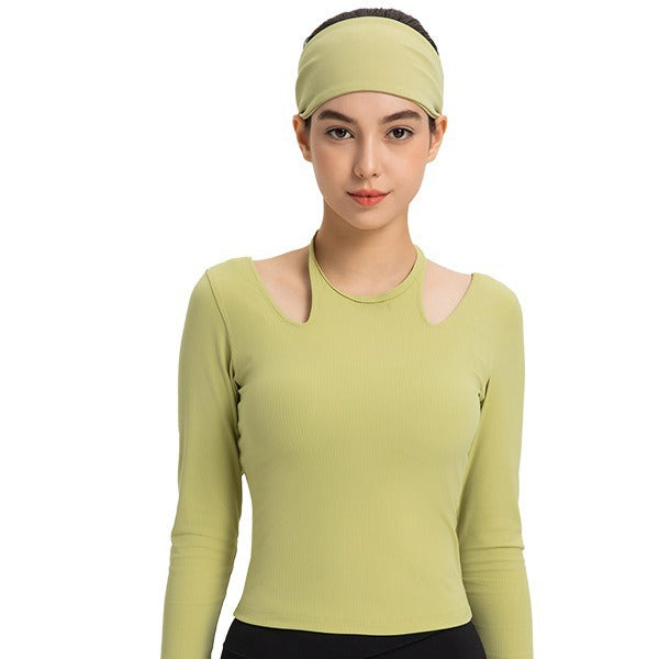 Vertical ribbed 2.0 sexy halter dance sports long sleeves silmslimming look pilates yoga clothes daw027