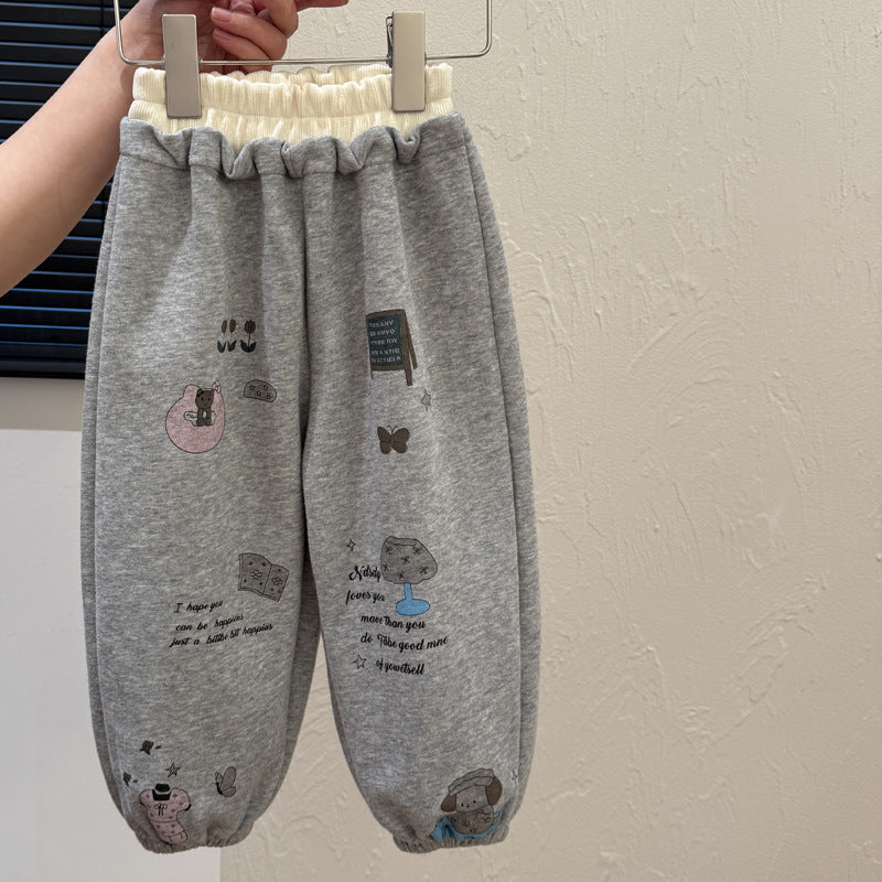 Girls' spring new arrivals: cute printed casual sweatpants, stylish and versatile joggers for baby girls, korean style trendy kids' clothing