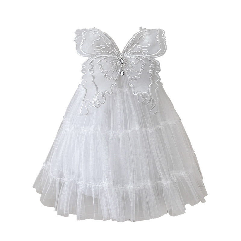Girls' dress : ethereal fairy dress with spaghetti straps, winged tulle skirt, and fluffy tulle skirt - perfect for performances and special occasions