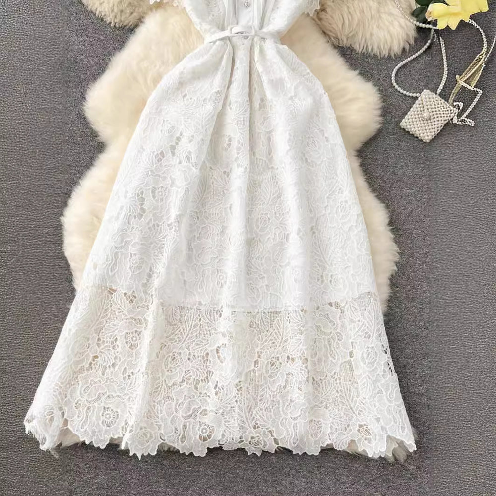 French chic evening gown:  early spring new arrival - designer button-down, slim-fit, long lace dress for women