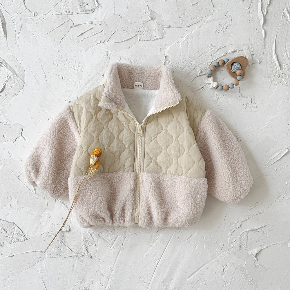 fall/winter new collection: kids' lambswool patchwork padded jacket - thickened warm outerwear for boys and girls, korean style stand collar with zipper closure
