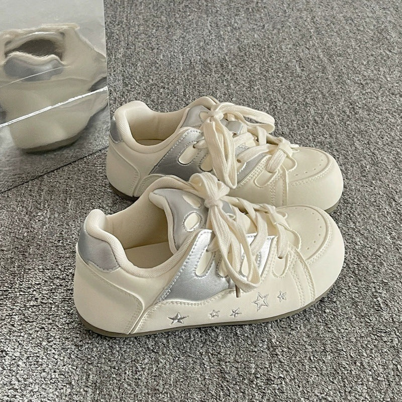Silver student german training shoes thick sole bread shoes for women 2026new arrivalspringcasualeasiest for match soft bottom sports white shoes