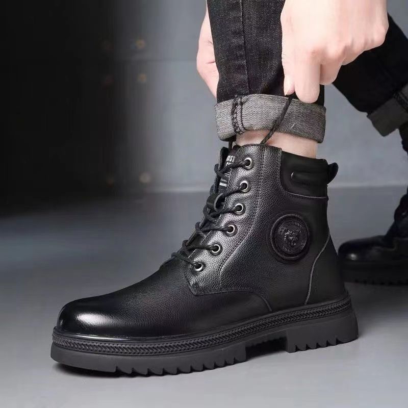 Boots men's new arrivalwinterfleece-linedthickenedheattechmen's high-top cotton shoes soft leather outdoor snow boots