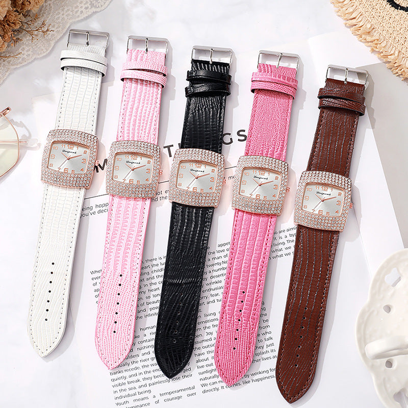e-commerce hot-selling snake-embossed leather belt diamond-studded women's watch, square full diamond quartz watch, ladies' watch manufacturer wholesale