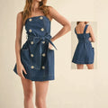 new arrivalfashion denim silm mid-waist strap suspender button dress backlesssexy