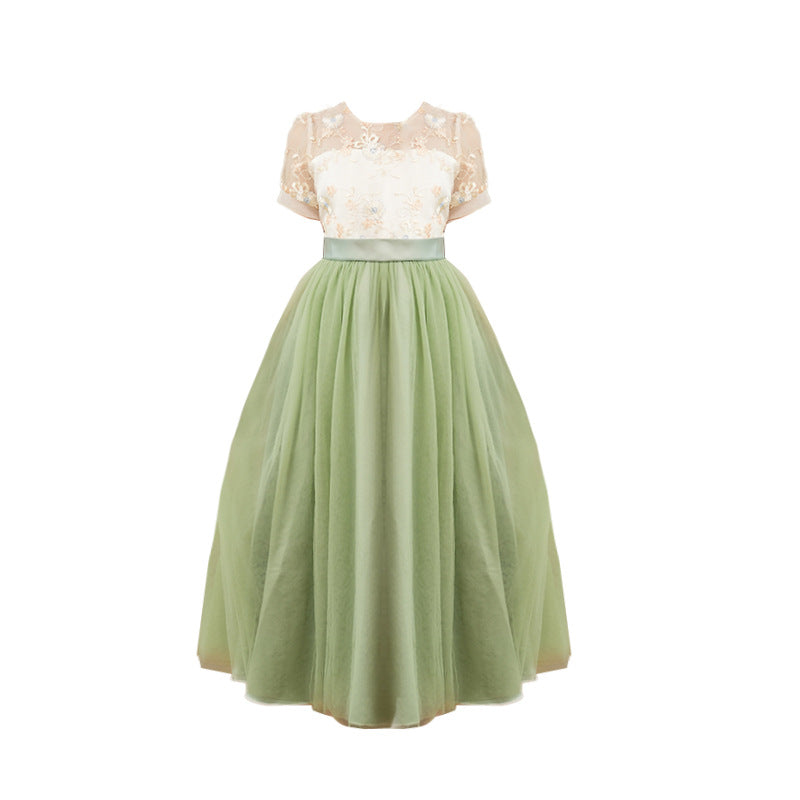 Hot-selling girls' summer dresses for export: children's mesh embroidered princess dresses, new chinese style ancient style long gowns