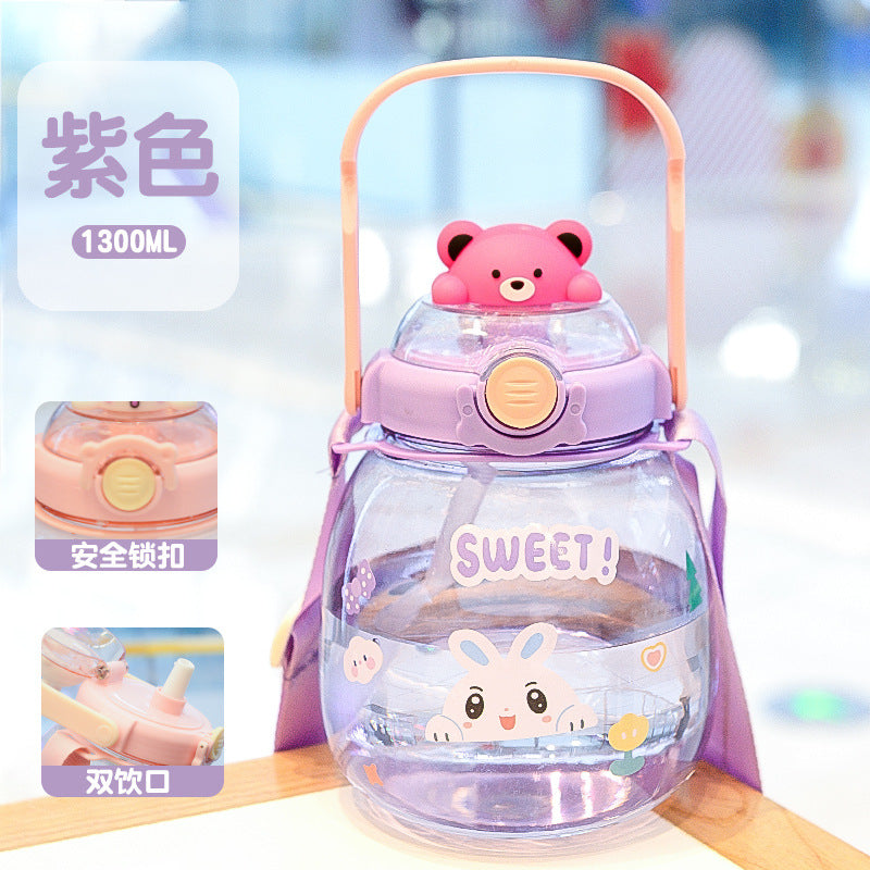 Summer kids' big belly cup - large capacity straw water bottle -  new student water bottle - perfect for school