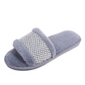 Fall and winteroutwear bunny fur open toe flip flops pearl rhinestone fur slippers women's indoor wooden floor cotton slippers