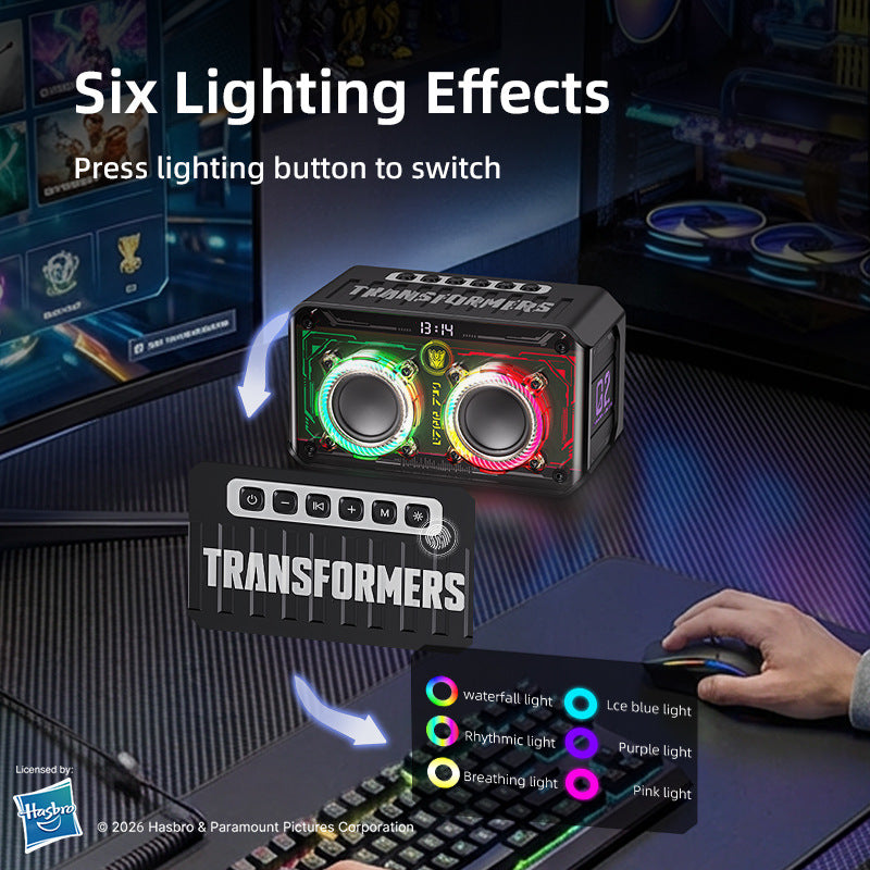 Transformers y02max wireless bluetooth speaker with rgb lighting, dual speakers, subwoofer, tws, outdoor desktop speaker