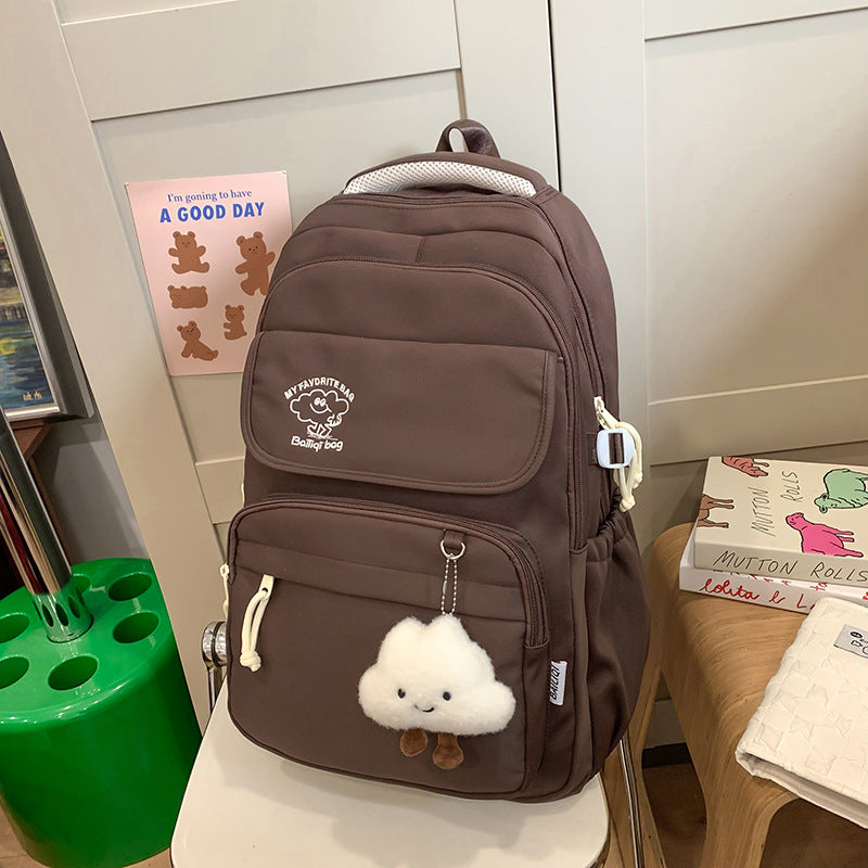 Backpack casual forest style fresh casual backpack cloud pendant preppy style high school student large capacity backpack