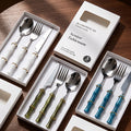 Bamboo handle stainless steel fork spoon tableware suit creative acrylic bamboo handle western food knife fork spoon dessert spoon