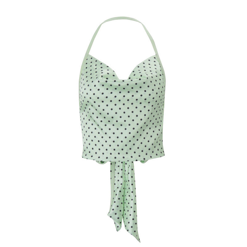 Ins european and american clothing  summernew arrivalfashionsexybackless polka dot haltereleganteasiest for matchshorttops