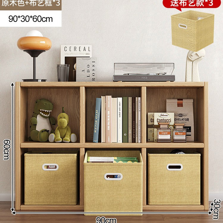 Solid wood bookshelf shelf floor-to-wall combination lattice cabinet living room kindergarten storage low household bookcase