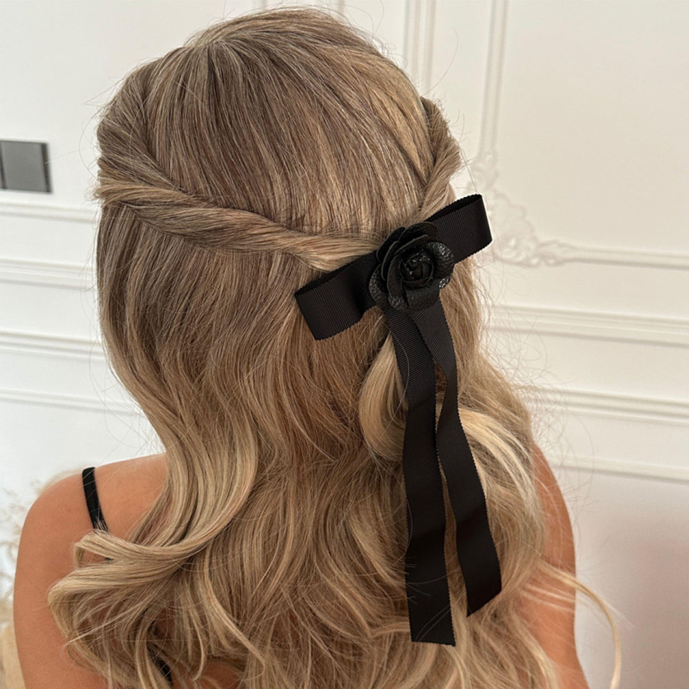 European and american cross-border retro black ribbon bow hair clip - elegant, minimalist, and high-end hair accessory for women