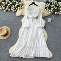 Frenchretrostereo flower lantern sleeve waist pleateddress women 2025new arrivalslimming lookelegant long skirt