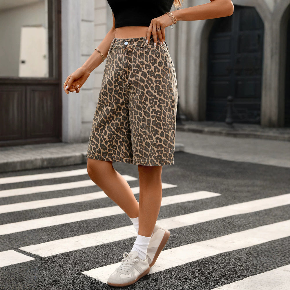 European and american women's apparel cross-border e-commerce independent website  new leopard print fashion denim shorts casual pants trendy