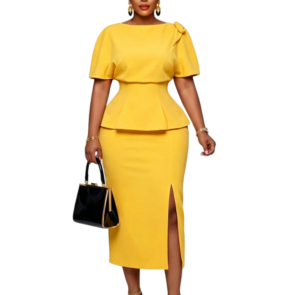 D638 cross-border e-commerce european and american style sexy slit bodycon short sleeve fashion ruffle african dress