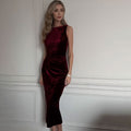 european and american women's fashion french chic dress summer high-end elegant velvet midi dress