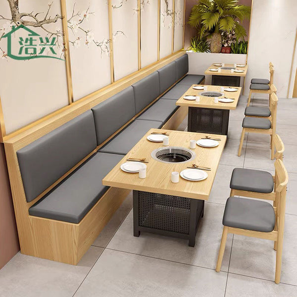 Tea restaurant, card seat against the wall, simple hot pot barbecue barbecue buffet restaurant, double card seat, sofa table and chair commercial