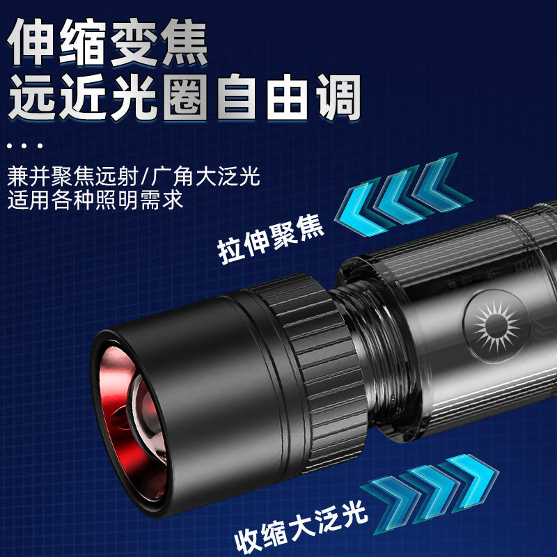 Cross-border new multi-function LED flashlight Type-C charging outdoor zoom white laser strong light flashlight