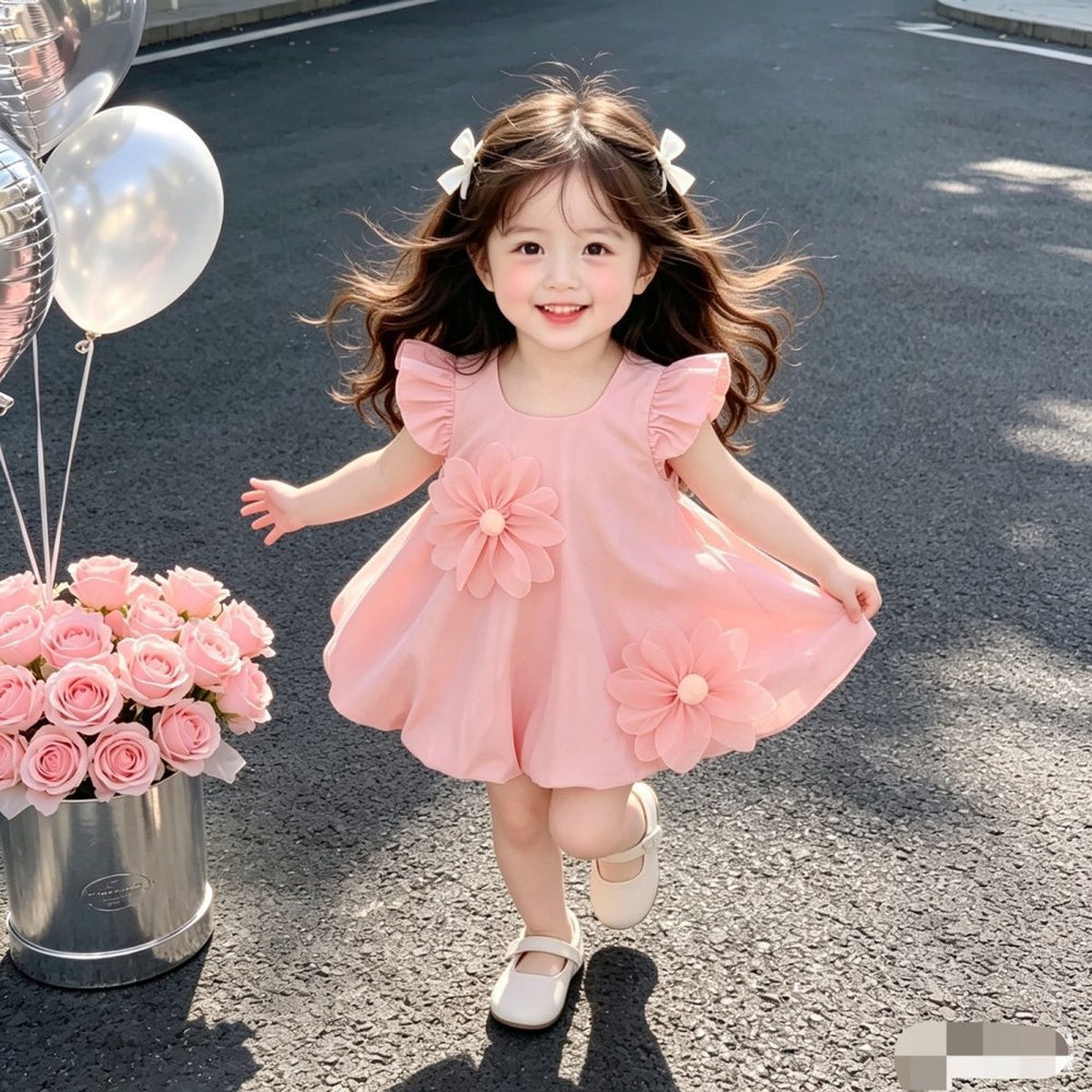 Girls' summer dress - stylish and trendy flutter sleeve princess dress for toddlers and babies - floral summer outfit