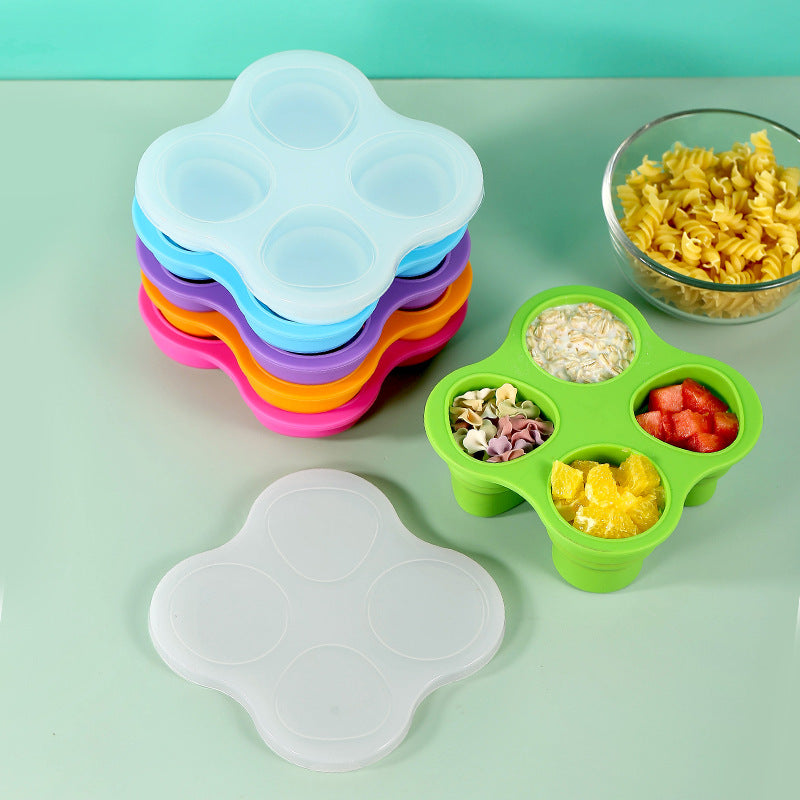 Silicone ice cube mold 4-cavity with folding lid, diy ice cream mold for home use, kids' silicone food supplement container