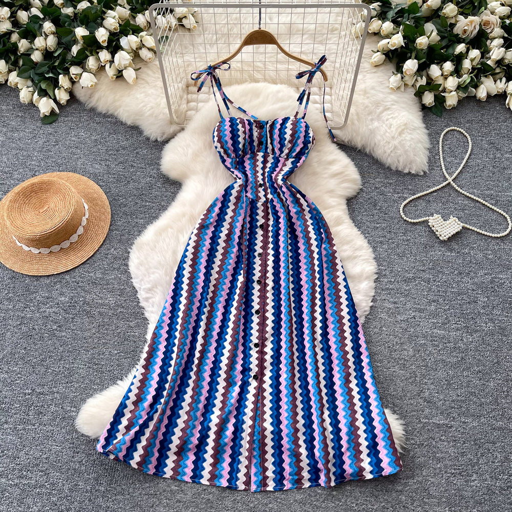 French-inspired floral print camisole dress for women, perfect for summer. korean style, sleeveless, high-waisted a-line silhouette, slimming and elegant maxi dress