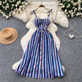French-inspired floral print camisole dress for women, perfect for summer. korean style, sleeveless, high-waisted a-line silhouette, slimming and elegant maxi dress