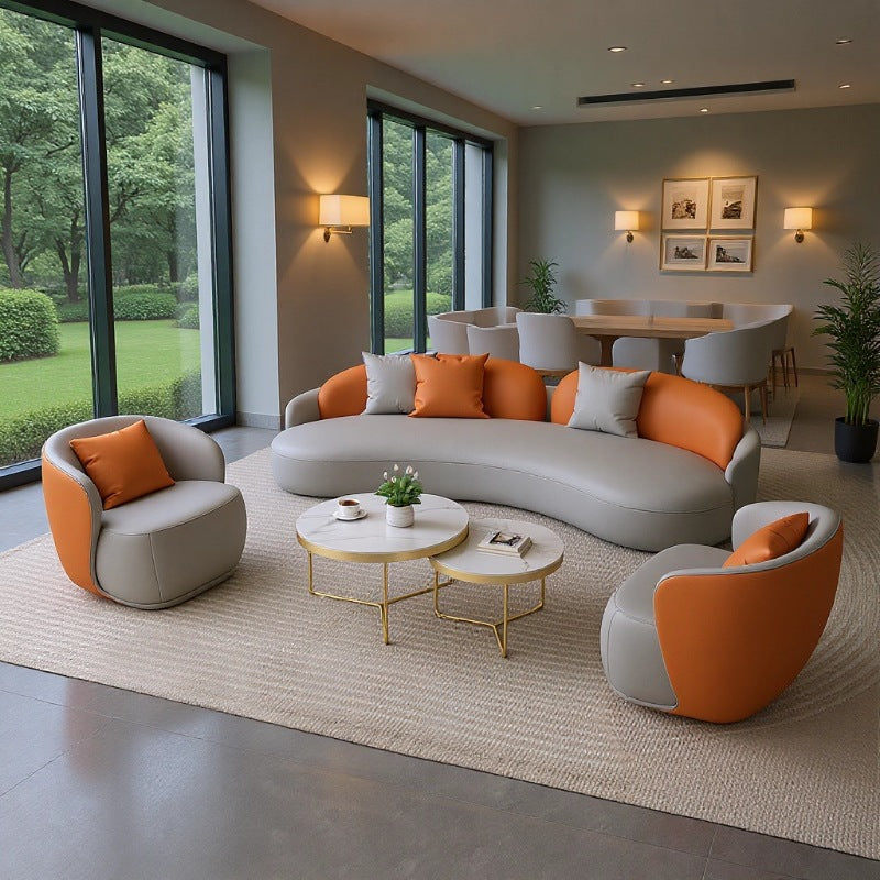 Curved beauty salon clothing store rest area sofa coffee table b&b hotel guest room plaid sofa chair negotiation