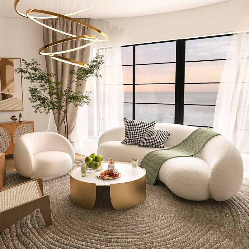 Beauty salon sofa, warm teddy velvet fabric, b&b, small apartment, creative arc-shaped clothing store, popular sofa