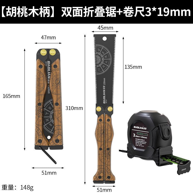 Baolian Totem Butterfly Saw Double-sided Wooden Handle Folding High Toughness Fast Labor-saving Sawing Tools Portable Hand Saw