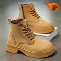 2025 men's winter new arrival: fleece-lined warm cotton shoes, high-top leather boots, british style chunky sole non-slip height-increasing martin boots