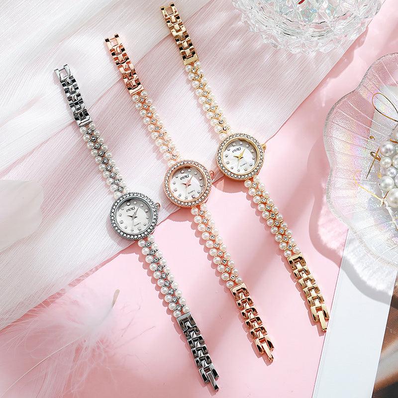 Ouki pearl chain small dial watch women's light luxury high-value mother-of-pearl dial ladies watch wholesale