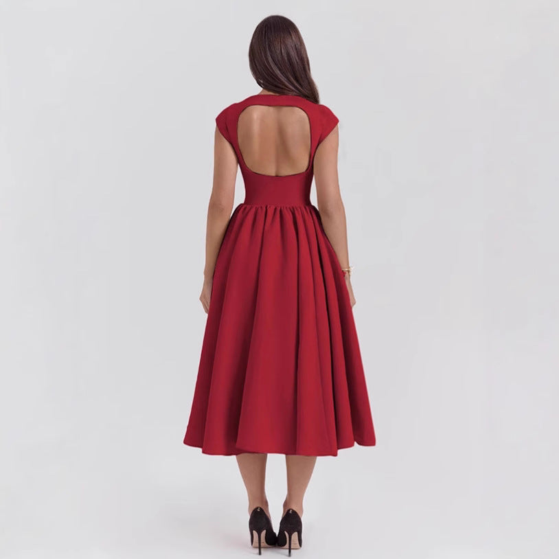 fall/winter new arrivals: european and american style cross-border women's fashion - elegant, sexy, backless, waist-cinching, slim-fit solid color dress