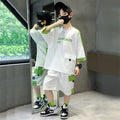 Boys' summer outfit set: new  styles for mid-to-large children - lightweight, trendy, short-sleeve activewear for boys