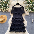 Accessible luxury dopamine ruffles cake skirt elastic women's super hot silm a-line dress classy sense vacation skirt