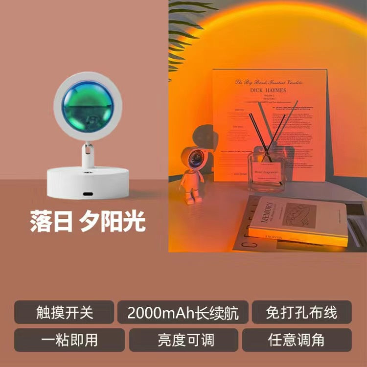 Rechargeable sunset wall lamp - no wiring, wireless remote control, ambient spotlight for bedroom, living room, background wall decoration