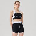 Spring/summer high-waisted activewear set for women - color block, open back, body-hugging, barely-there feel yoga set with running shorts - gym & yoga apparel