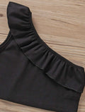 new arrival: european and american trendy baby girl's summer ruffle one-shoulder pleated lightweight one-piece tank top for infants and toddlers