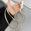 Mobile phone lanyard small fragrant pearl pickup chain long crossbody mobile phone hanging chain metal leather pendant bag chain