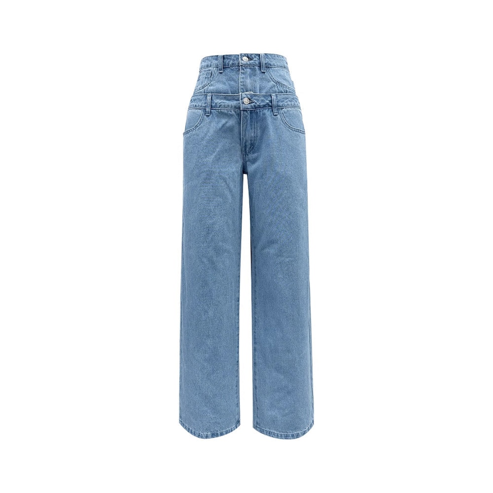 Ready stock - 20755#  cross-border e-commerce women's fashion european and american ins style new autumn/winter double waistband wide leg straight pants