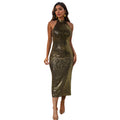 C7195 cross-border   fashion women's halter sequin bodycon sexy slim-fit dress