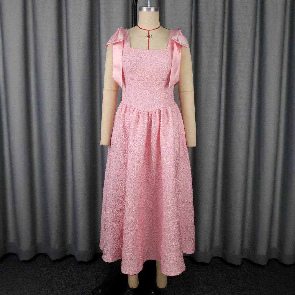 women's elegant bow dress - jacquard high-waisted a-line evening gown party dresses