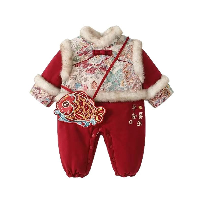 Winternew arrival winter clothing new year jumpsuit baby new year greetings suit outing khaki heroine treasure wedding banquet clothes thick