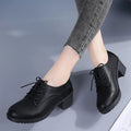 Women's retro leather mary janes - spring/autumn style, british-inspired mid-heel professional flats, black interview/work shoes - comfortable & non-fatiguing